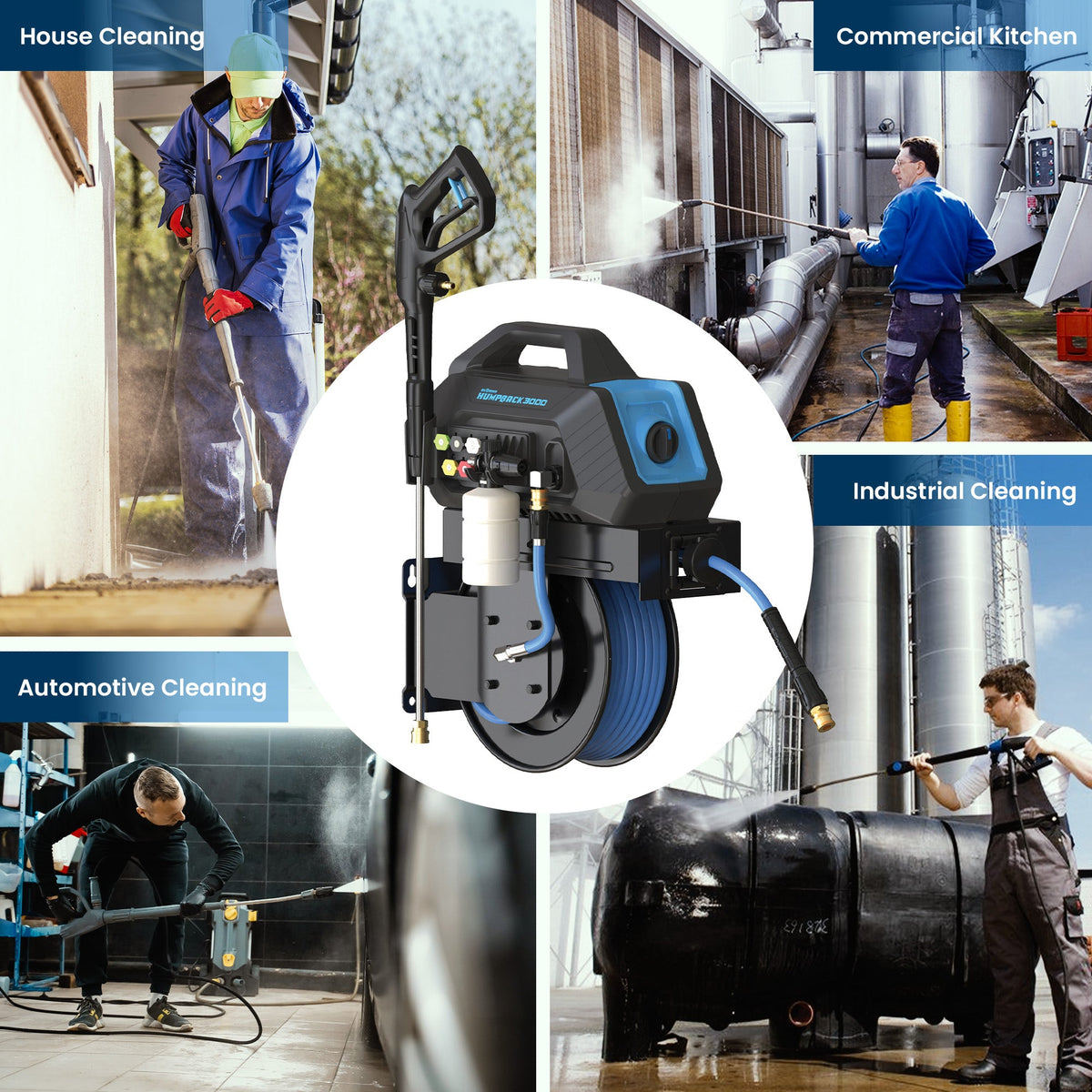BluShield HumpBack 3000 PSI Pressure Washer | 50 ft Hose Reel