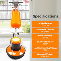 17" Commercial Floor Buffer Scrubber Polisher Machine, 2.0 HP, 175 RPM, 3.4-Gal Tank, Multi-Function Floor Machine for Scrubbing, Stripping, Polishing & Waxing