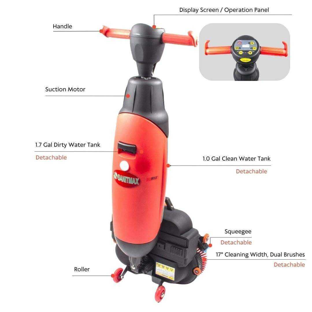 SUNMAX SM430 17" Walk-Behind Floor Scrubber | Lithium Battery
