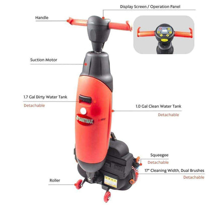 SUNMAX SM430 17" Walk-Behind Floor Scrubber | Lithium Battery