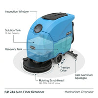 641244 Auto Floor Scrubber 20 In. Cleaning Path, Traction Drive, Two 115 Amp Batteries - Blue — How It Works