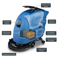 Auto Floor Scrubber Built for Heavy-Duty Operations, 20 Inch Cleaning Path, Traction Drive, 4.5 Hour Runtime — How It Works